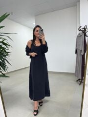 Fp 51153 Tensel İkili Siyah Gömlek Elbise Takım