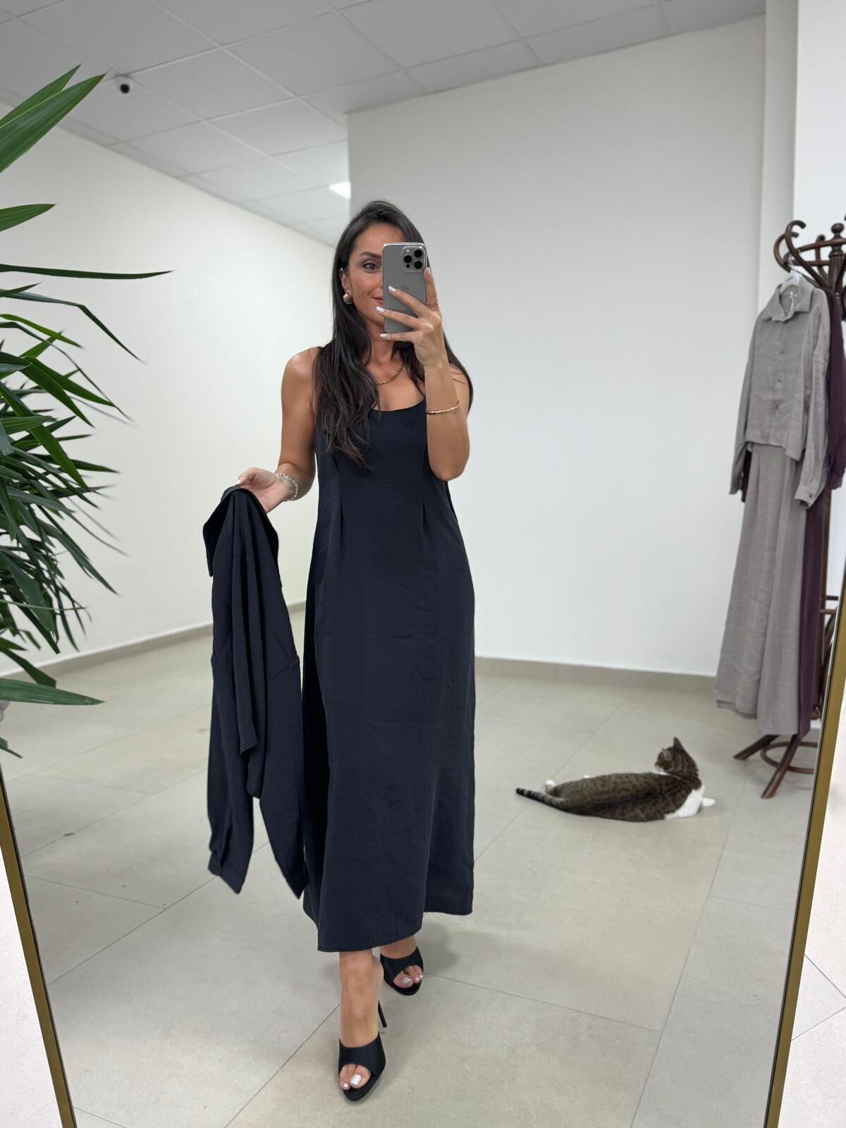 Fp 51153 Tensel İkili Siyah Gömlek Elbise Takım