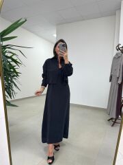 Fp 51153 Tensel İkili Siyah Gömlek Elbise Takım