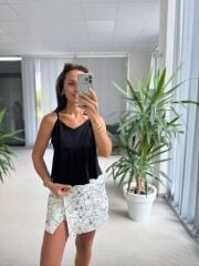 Bb 30030 Pamuk Keten Askılı Siyah Bluz