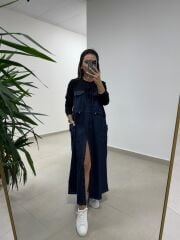 Dr 8621 Siyah-Laci Bel Büzgülü Denim Elbise