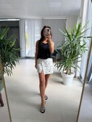 Bb 30030 Pamuk Keten Askılı Siyah Bluz