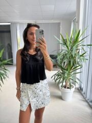 Bb 30030 Pamuk Keten Askılı Siyah Bluz