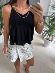 Bb 30030 Pamuk Keten Askılı Siyah Bluz