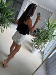 Bb 30030 Pamuk Keten Askılı Siyah Bluz