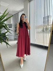 Cr 1638 Bordo Hakim Yaka Gömlek Elbise