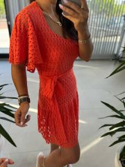 Mc 5862 Üçgen Yaka Turuncu Elbise