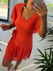 Mc 5862 Üçgen Yaka Turuncu Elbise