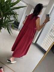 Cr 1638 Bordo Hakim Yaka Gömlek Elbise