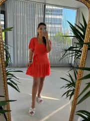 Mc 5862 Üçgen Yaka Turuncu Elbise