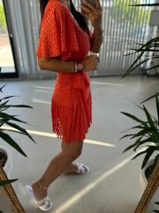 Mc 5862 Üçgen Yaka Turuncu Elbise