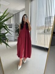 Cr 1638 Bordo Hakim Yaka Gömlek Elbise