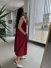 Cr 1638 Bordo Hakim Yaka Gömlek Elbise