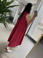 Cr 1638 Bordo Hakim Yaka Gömlek Elbise