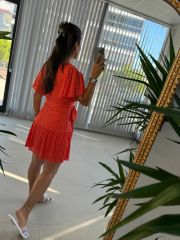 Mc 5862 Üçgen Yaka Turuncu Elbise