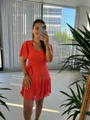 Mc 5862 Üçgen Yaka Turuncu Elbise