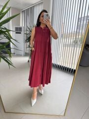 Cr 1638 Bordo Hakim Yaka Gömlek Elbise