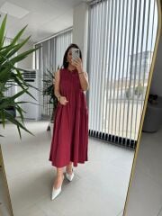 Cr 1638 Bordo Hakim Yaka Gömlek Elbise