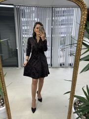 Mc kadife düğüm detaylı elbise