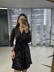 Mc kadife düğüm detaylı elbise