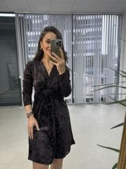 Mc kadife düğüm detaylı elbise