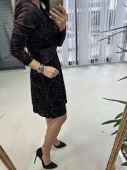Mc kadife düğüm detaylı elbise