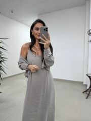 Fp 51153 Tensel İkili Vizon Gömlek Elbise Takım