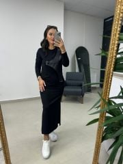 Ms Tasarım Deri Detaylı Kalem Elbise