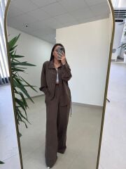 Fp 51298 Gold Kare Düğmeli Tensel Kahve Takım