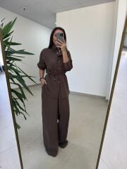 Fp 51298 Gold Kare Düğmeli Tensel Kahve Takım