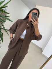 Fp 51298 Gold Kare Düğmeli Tensel Kahve Takım