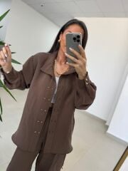 Fp 51298 Gold Kare Düğmeli Tensel Kahve Takım