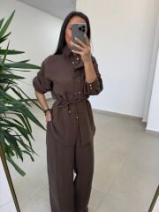 Fp 51298 Gold Kare Düğmeli Tensel Kahve Takım