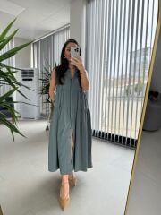 Cr 1638 Mint Yeşili Hakim Yaka Gömlek Elbise