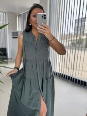 Cr 1638 Mint Yeşili Hakim Yaka Gömlek Elbise