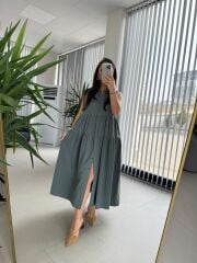 Cr 1638 Mint Yeşili Hakim Yaka Gömlek Elbise