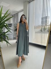 Cr 1638 Mint Yeşili Hakim Yaka Gömlek Elbise