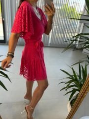 Mc 5862 Triangle Neck Fuchsia Dress