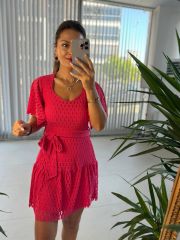 Mc 5862 Triangle Neck Fuchsia Dress