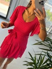 Mc 5862 Triangle Neck Fuchsia Dress