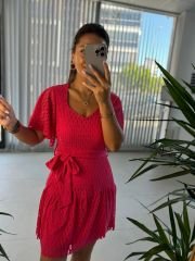 Mc 5862 Triangle Neck Fuchsia Dress