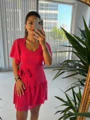 Mc 5862 Triangle Neck Fuchsia Dress