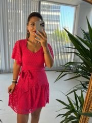 Mc 5862 Triangle Neck Fuchsia Dress