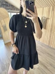 Mng gipelli black flush linen dress