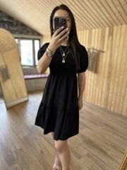 Mng gipelli black flush linen dress