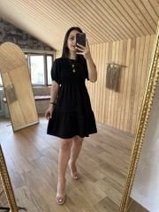 Mng gipelli black flush linen dress