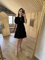 Mng gipelli black flush linen dress