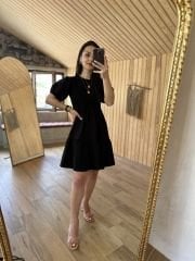 Mng gipelli black flush linen dress