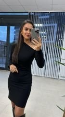 Mc Çapraz Omuz Siyah Krep Elbise