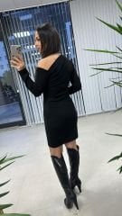 Mc Çapraz Omuz Siyah Krep Elbise